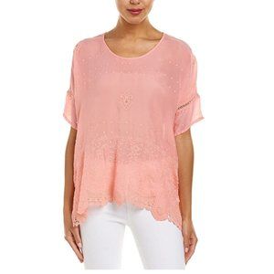Johnny Was Embroidered Eyelet Romantic Pink Blouse Small